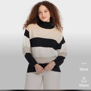 a new day Black and Cream Striped Turtleneck Sweater